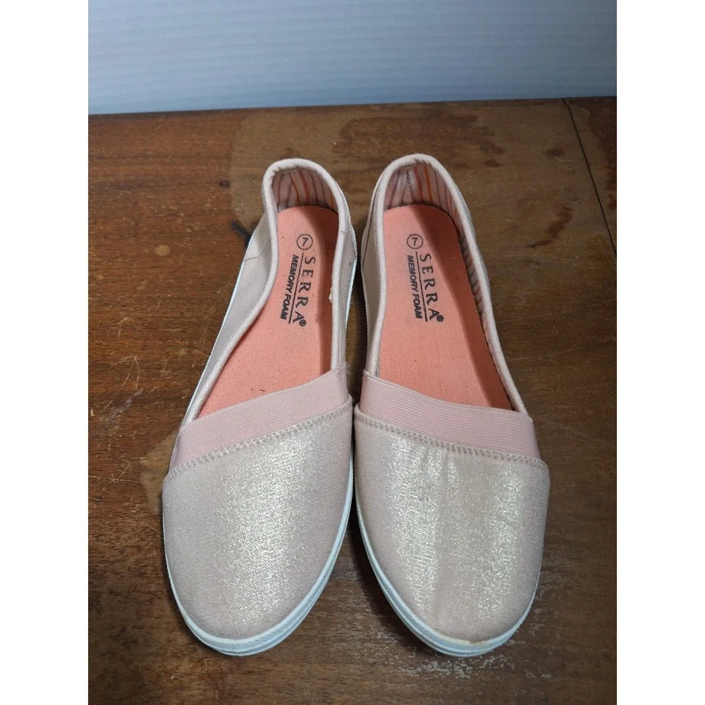 Serra Womens Rose Gold Metallic Memory Foam Slip On Flats Shoes Size 7